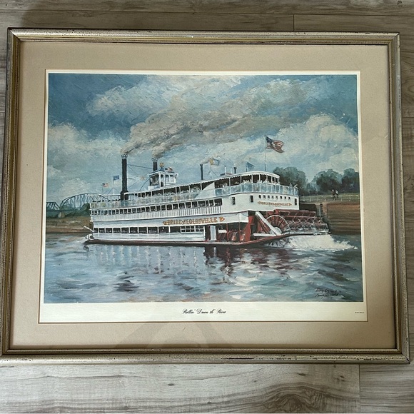 Tony Oswald Lithograph Art Signed 1976 Louisville Steamboat Boat Nautical
